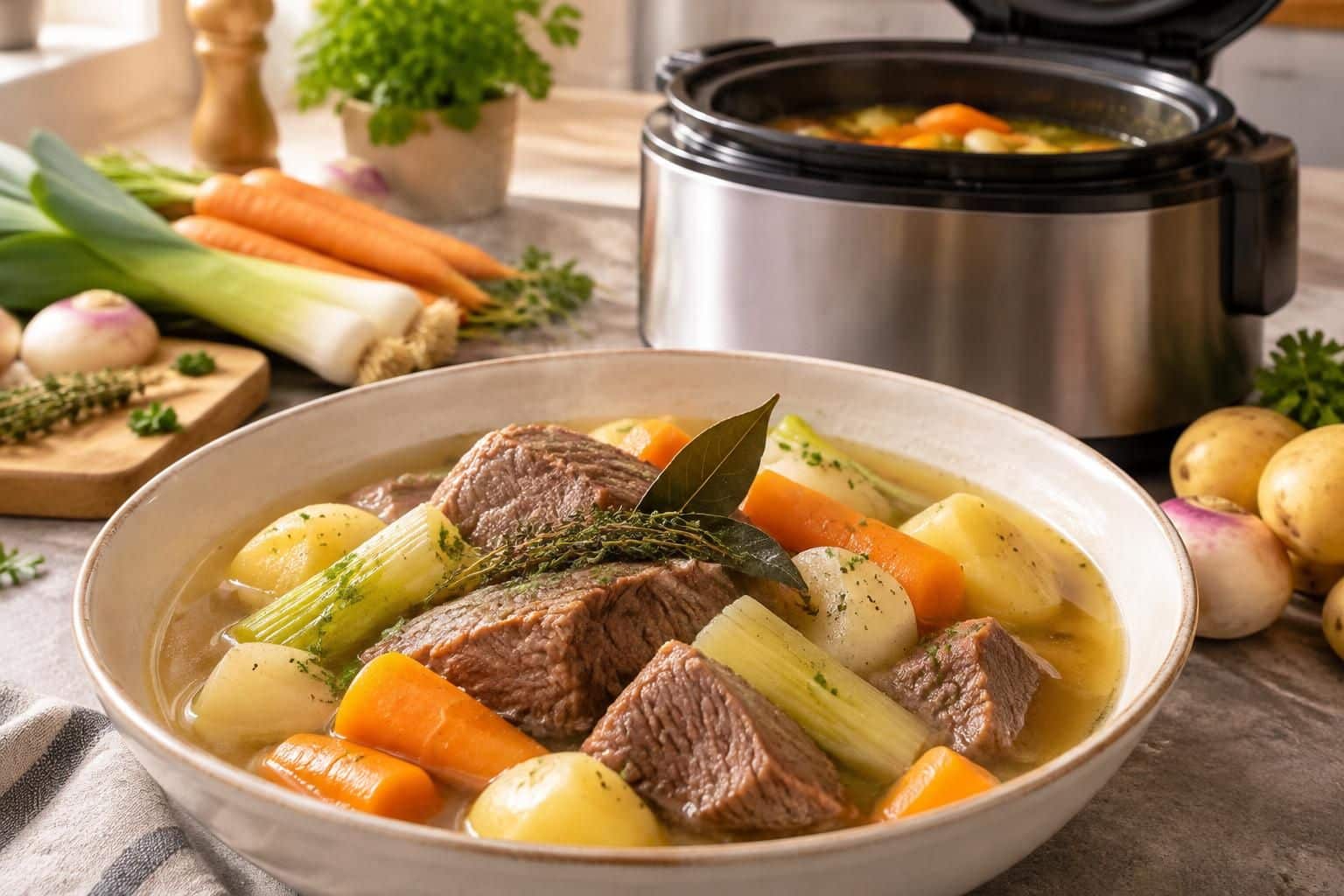 préparez facilement un délicieux pot-au-feu au cookeo grâce à cette recette rapide, savoureuse et idéale pour un repas convivial.