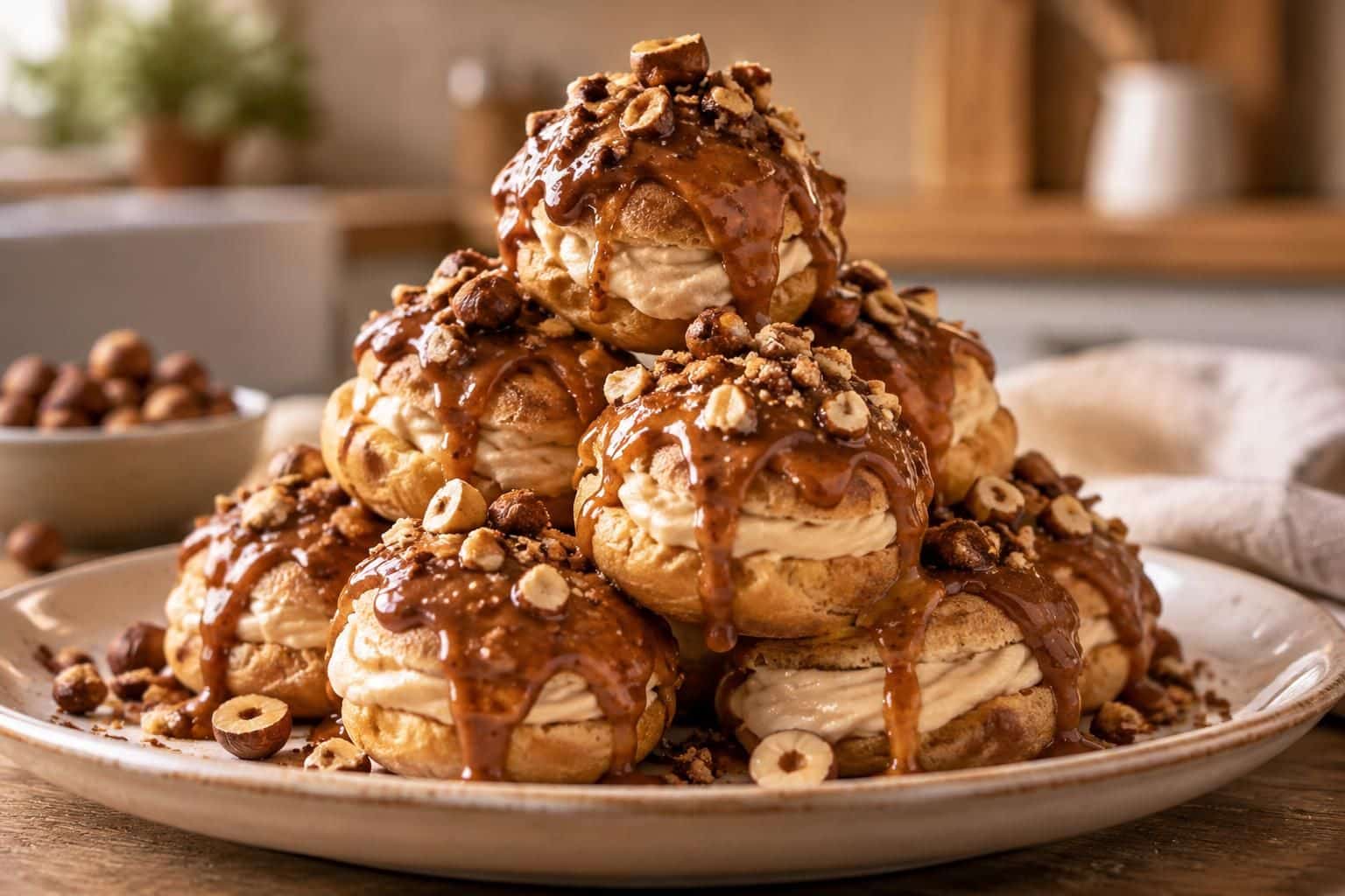 découvrez une recette facile et gourmande de profiteroles pralinées, garnies d’une crème onctueuse et nappées d’un délicieux chocolat.