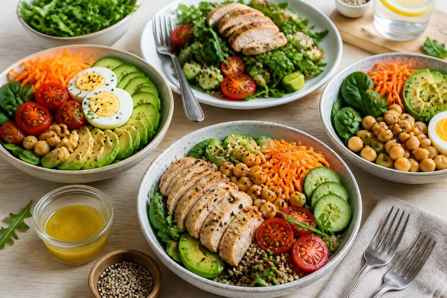 découvrez des recettes de salades healthy rapides et équilibrées, adaptées à tous les goûts pour une alimentation saine et savoureuse au quotidien.