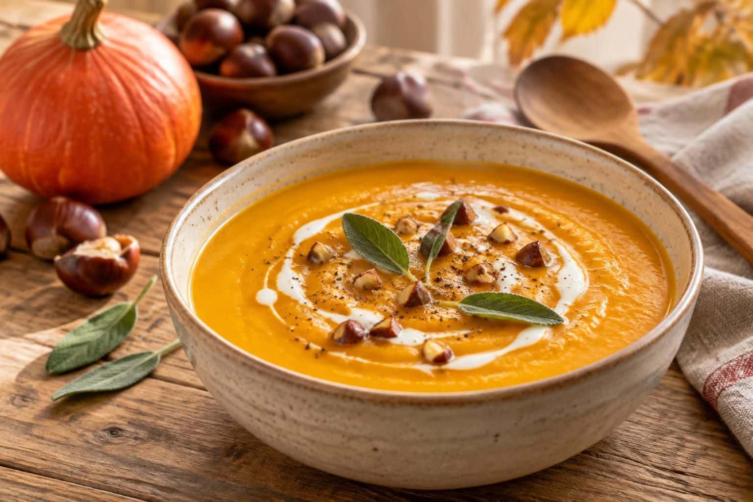 découvrez une soupe de potimarron aux châtaignes facile à préparer : un velouté onctueux et réconfortant, parfait pour les soirées d’automne.