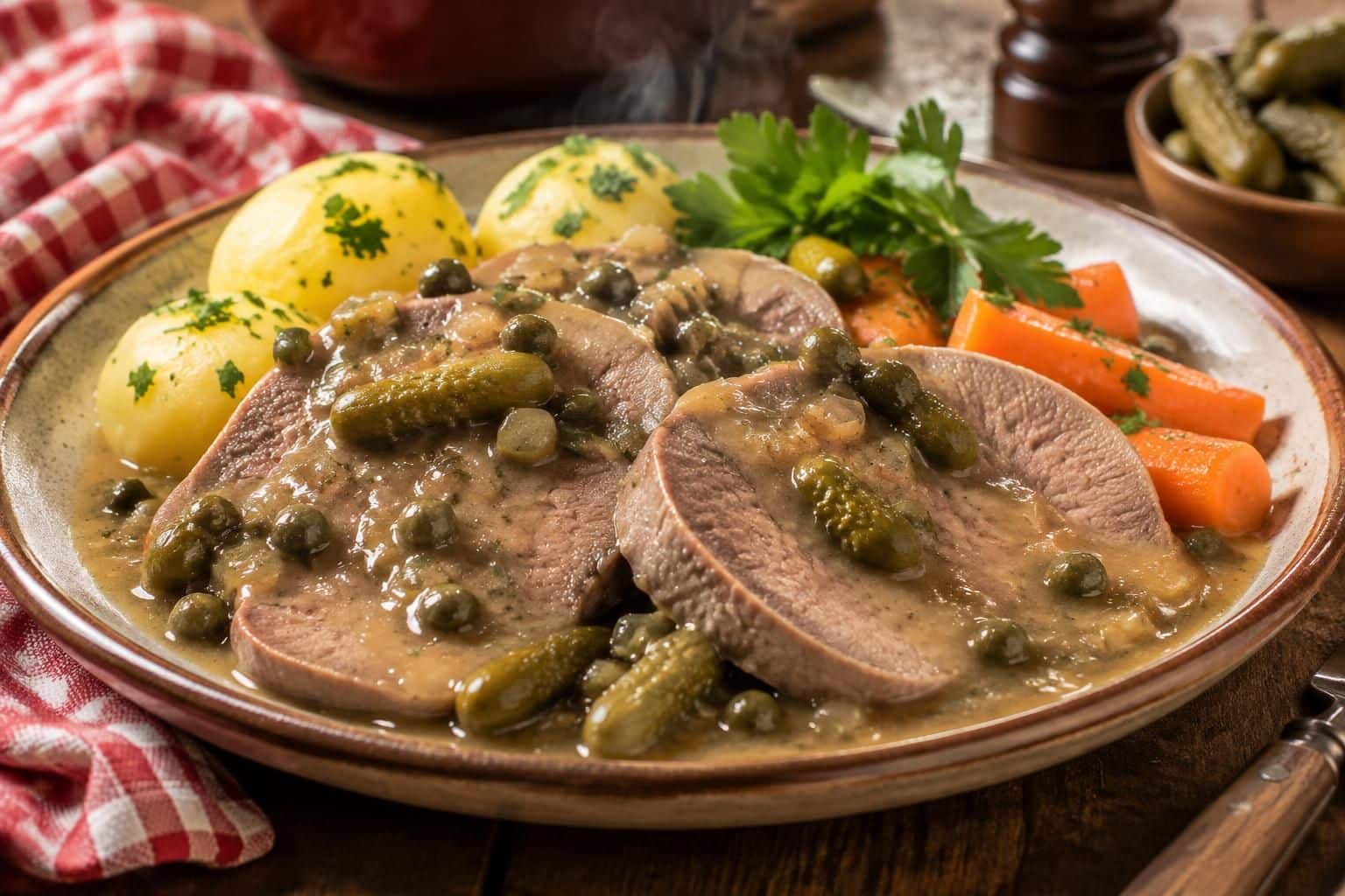 découvrez la langue de bœuf façon grand-mère : une recette traditionnelle facile, mijotée dans un bouillon savoureux et servie avec une sauce généreuse.