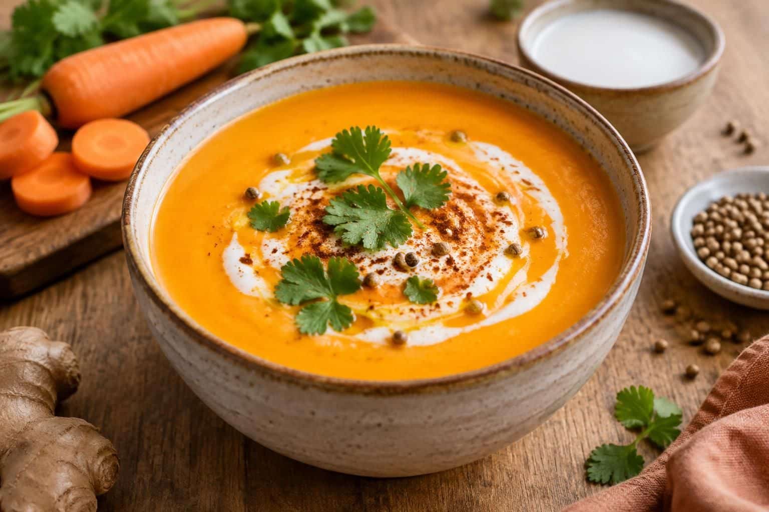 découvrez une soupe carotte coco onctueuse, relevée de douces épices : une recette réconfortante, parfumée et facile à préparer.